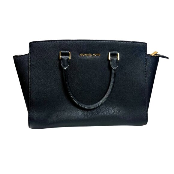 Michael Kors Selma Medium Satchel – Black Saffiano Leather, Gold Hardware - Picture 2 of 7